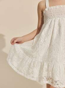 SHEIN Vestido elegante de encaje blanco para niñas, para la temporada de bodas - Blanco - Ver 6