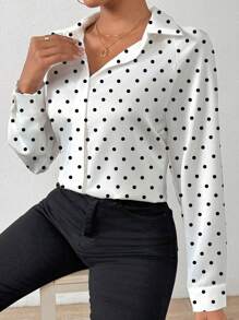 RosyDaze Women's Polka Dot Print Long Sleeve Single Breasted Casual Shirt Fall Cloth For Women