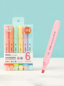 6Pcs/Set Pastel Color Macaron Highlighter Pen Marker Pens Fluorescent Pen Drawing Highlighters Cute Kawaii Stationery School Supplies - Multicolor - View 1