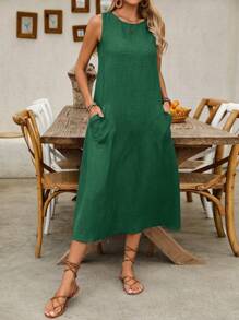 Breezaya Women's Casual Sleeveless Sundress With Dual Pockets Maxi Vacation Beach Outfit - Green - View 6