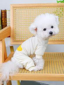 PETSIN 1 pieza Mono elástico de punto de color albaricoque con bordado de perro de mascota lindo de plátano, cómodo para uso en el hogar - Beis - Ver 5