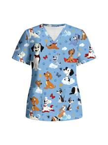 PopScrub Ropa de trabajo de talla grande con diseño minimalista de perro de dibujos animados