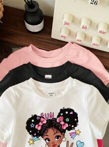SHEIN Leap Crew Atasan Bayi Perempuan Kasual Minimalis Lengan Pendek Kerah Bulat, Cocok untuk Musim Panas - MultiWarna - View 3