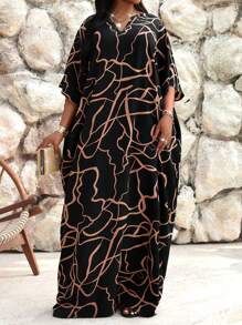 SHEIN Lady Abito elegante da donna a maniche corte con tagli, in stile kaftan, colorato e intrecciato, adatto per cerimonie, ufficio, viaggi e vacanze estive