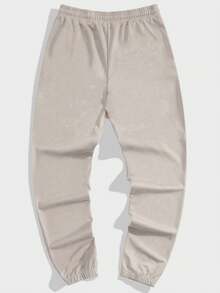 SHEIN Cottnline Cotton Men's Drawstring Waistband With Letter Pattern Sweatpants - Camel - View 3
