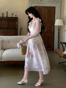DAZY Mid-Length Floral Ruffle Slit Women Dress Prom Dress Sundress