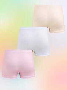 CoComelon X SHEIN 3pcs Young Girl Pink & Beige & Blue Cute Cartoon & Rainbow Print Bow Decor Comfortable Soft Boyshorts Briefs Panties - Multicolor - View 2