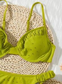 Swim SXY Women's Swimwear Set, Shoulder Straps Ruched Push Up Sexy Fashion Beach Sparkling Design Swimwear For Summer Beach Vacation - Green - View 6