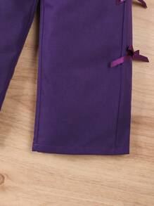 SHEIN Pantalones casuales deportivos de pierna ancha y cintura alta con lazo para niñas, pantalones de chándal livianos color rosa para primavera y verano
