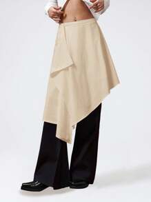 LYSMO 女士不对称下摆半身裙，休闲时尚，适合日常穿着 - 杏色 - 查看 4