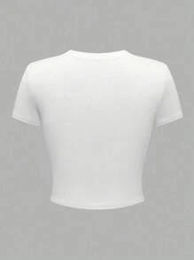Camiseta Casual de Manga Curta com Estampa de Olho Feminina, Primavera/Verão - Preto e Branco - Visão 4
