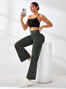 Easithlete 休闲纯色高腰运动裤 - 軍綠色 - 查看 5