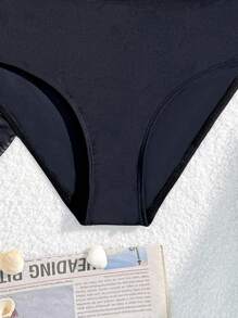 SHEIN Set de 3 piezas Conjunto de bikini azul real simple y vestido de playa de moda para adolescentes - Negro - Ver 5