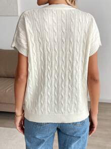 SHEIN LUNE Blusas holgadas de punto de manga corta con bordado, de color liso y casual, para uso diario en primavera y verano
