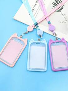 1pc Cute Minimalist Style Creative Cat Student Campus Card Sleeve Portable Work ID Protective Cover With Hanging Rope Campus Student Card Set Used In School Or Work For Men And Women - Multicolor - View 1