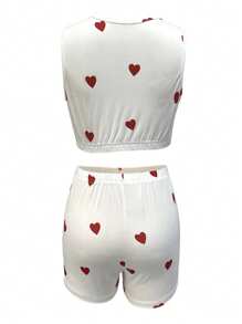 Jouncy 2pcs Women Sexy Heart Pattern Sleeveless U-Neck Top And Shorts Set