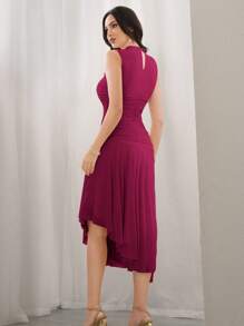 Modelyn Women's Solid Color Simple Daily Sleeveless Dress Long Evening Dresses - Red Violet - View 3