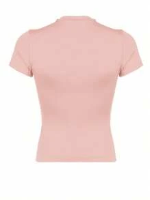 INAWLY Solva Women Casual Versatile Solid Color Short Sleeve T-Shirt - Dusty Pink - View 6