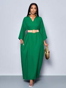 SOLERSUN Women's Fashionable V Neck Loose Batwing Sleeve Dress For Holiday Maxi Women Outfit