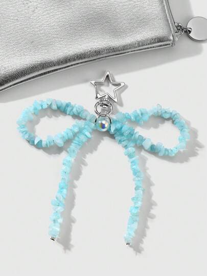Kawaii 1 pièce Porte-clés élégant fait main en pierre naturelle bleue avec papillon et étoile en forme de nœud, design minimaliste, accessoire mode, convient aux femmes et aux filles, idéal pour un port quotidien, cadeau pour les fêtes
