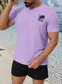 Manfinity RSRT Set di Maglietta e pantaloncini casual da uomo con stampa di alberi di cocco