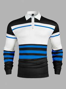 Manfinity Homme Men's Polo Shirt Long Sleeve, Casual & Fashionable, Suitable For Summer