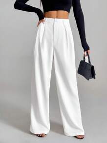 SHEIN PETITE Pantaloni casual/da ufficio bianchi con elegante stile francese per donna