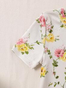 2 件装婴儿和女婴简约花卉印花短袖连体衣和短裤睡衣套装 - 彩色 - 查看 3