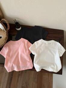 SHEIN Leap Crew 女宝宝休闲简约短袖圆领衬衫，适合夏季 - 彩色 - 查看 2