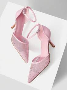 MOTF PREMIUM RHINESTONE DECOR POINTED TOE HIGH HEEL PUMPS - Pink - View 4