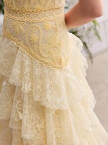 MOTF Soiréza CONTRAST MESH LACE LAYERED COCKTAIL DRESS - Yellow - View 2