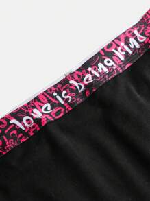 Pantalón corto de estar por casa suave y cómodo de mezcla de algodón, cintura elástica de color contrastante para adolescentes, negro y magenta, para uso diario