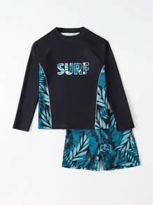Traje De Baño De Playa Para Chico Adolescente Con Estampado Tropical Y Letras