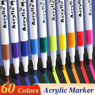 Bút đánh dấu sơn Acrylic 12/24/48/60 màu, Thích hợp để vẽ và sáng tạo nghệ thuật DIY, Không thấm nước, Có thể giặt được, Có thể sử dụng để vẽ trên vải, thủy tinh, gốm sứ, nhựa và hầu hết các bề mặt, Văn phòng phẩm sơn để sáng tạo nghệ thuật DIY, phác thảo và tạo ra các tác phẩm nghệ thuật đẹp trong văn phòng, trường học, học sinh, Văn phòng phẩm và đồ dùng học tập