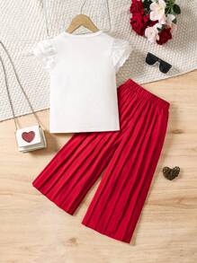 2pcs Young Girl Simple Round Neck Solid Color Short Sleeve T-Shirt And Pants Set, Fashionable For Summer - Multicolor - View 2