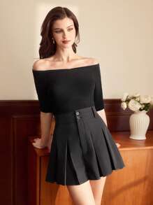 Vintamour Retro Elegant Women's Pleated Buttoned Shorts, Figure-Flattering, Black, Spring/Summer Summer Outfits For Women Shorts For Women Business Casual Woman Skort Office Outfits For Women Work Clothes Women Brunch Outfits For Women Old Money Style Women High Waisted Shorts Tropical Vacation Woman Clothes Skort Festival Outfits For Women Skorts For Women 1960s Outfit