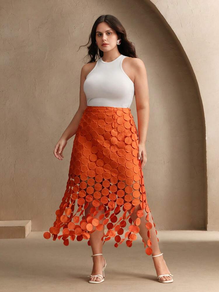 Jupe plissée avec décoration circulaire de style coréen, grande taille. Convient pour le printemps, l'été, les festivals, élégante