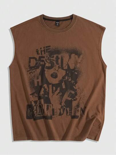 Grunge Punk Débardeur graphique imprimé pour hommes, style casual d'été