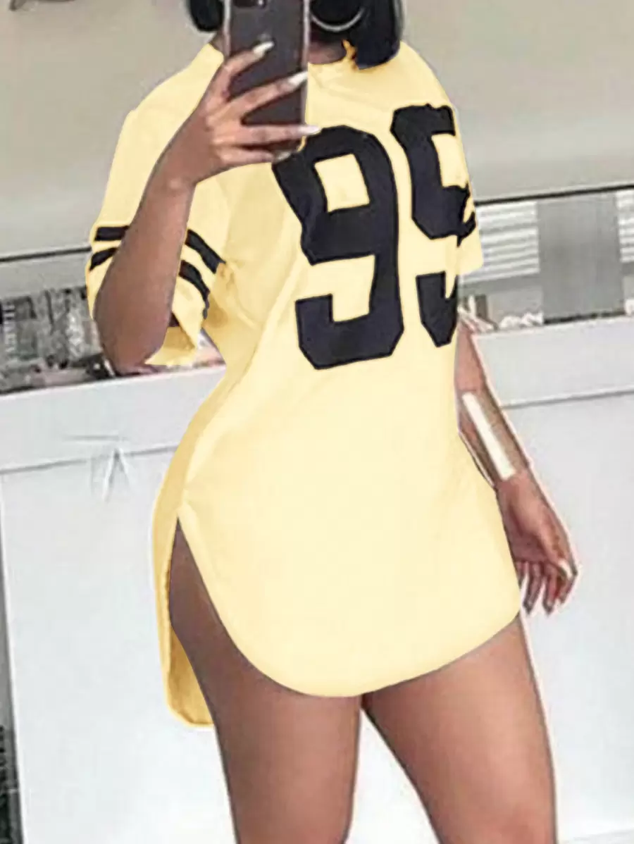 SHEIN Foxxy Áo thun họa tiết sọc in kỹ thuật số dành cho nữ - Màu vàng - Xem 1