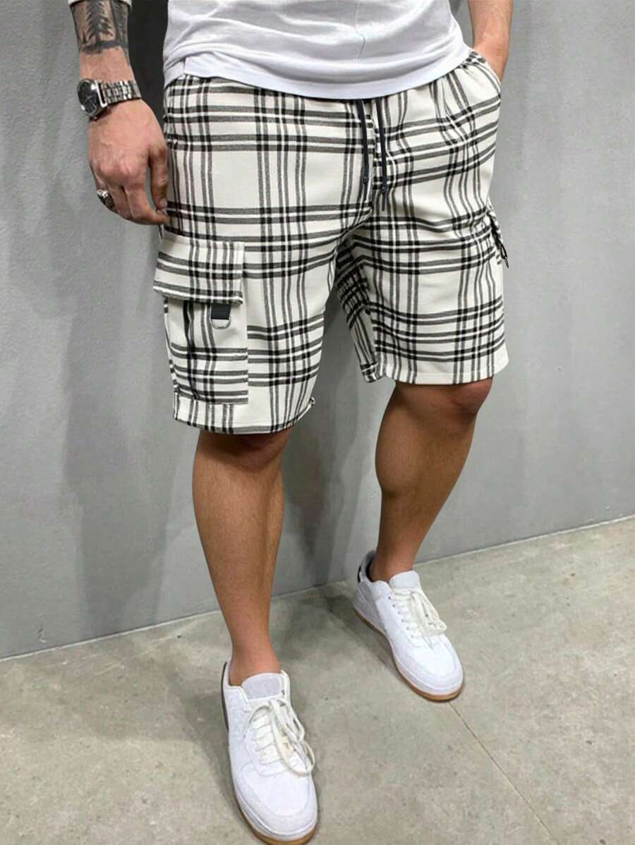 Manfinity Homme Men Plaid Flap Pocket Drawstring Waist Cargo Shorts Men Shorts Casual - Multicolor - View 1