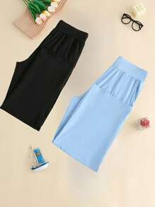 SHEIN Set de 2 pantalones de talla grande de unicolor casual - Multicolor - Ver 4