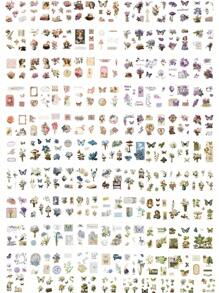 SHEIN 100pcs/Set Mixed Retro Floral, European Portraits And Objects Sticker Collection, Suitable For Journal, Scrapbook, Laptop, Water Bottles And Desk Decoration, With Pet Waterproof And Wear-Resistant Material