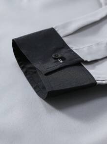 Manfinity Mode Áo sơ mi nam họa tiết khối màu đi làm thường ngày, dành cho mùa thu, áo dài tay - Màu Xám nhạt - Xem 7