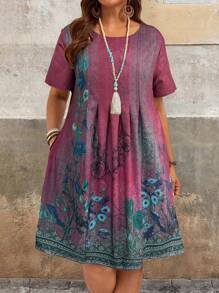 EMERY ROSE Vestido de verano con estampado floral verde para mujer de talla grande, estilo campestre