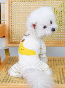 PETSIN 1 pieza Mono elástico de punto de color albaricoque con bordado de perro de mascota lindo de plátano, cómodo para uso en el hogar - Beis - Ver 1