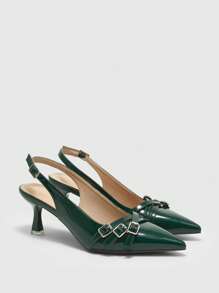 CUCCOO BIZCHIC Women's Adjustable Buckle Pointed Toe Fashion High Heel Shoes For Christmas Spring Shoes - Dark Green - View 2
