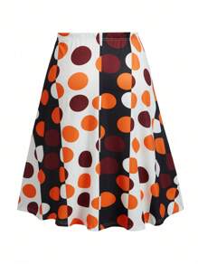 SHEIN CURVE+ 大码女式纯色褶饰吊带背心和波尔卡圆点印花拼色迷你裙 2 件套 - 彩色 - 查看 6