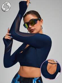 Innovista Women Navy Blue Gym Activewear Sports T Shirt,Autumn Athleisure Hollow Out Backless Breathable Mesh Padded Workout Top,Moister-Wicking Fitness Gear - Navy Blue - View 1