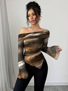 Selianne 女士露肩长袖修身简约时尚T恤，适合夏季