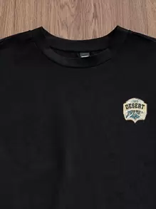 SWAVVY 常规款男士黑色字母印花休闲短款 T 恤，夏季 - 黑色 - 查看 3